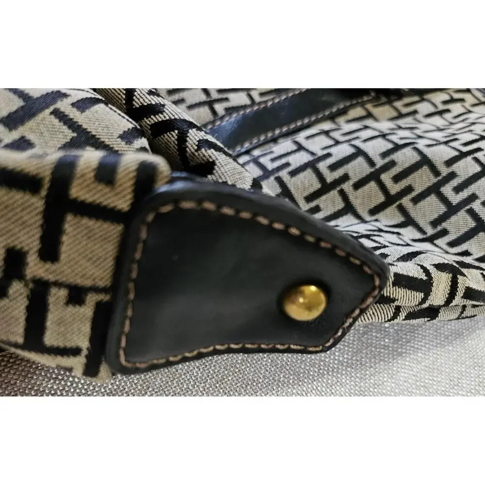 Tommy Hilfiger Signature Logo Purse Tote‎ Brown Jacquard Faux Leather Hand Bag